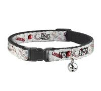 Warner Bros. Cat Collar, Breakaway Collar with Bell, It Welcome to Derry Icons Collage White Black Red, 8.5 to 12 Inches 0.5 Inch Wide