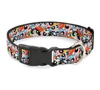 Warner Bros. Dog Collar with Plastic Clip, Quick Release, Easy Adjustable, The Powerpuff Girls Expressions Stacked, 11 to 16.5 Inches 1.0 Inch Wide