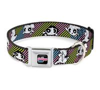 Warner Bros. Easy Adjustable Metal Seatbelt Buckle Quick Release Dog Collar, The Powerpuff Girls & Donny Stripe, 13 to 17 Inches 1.5 Inch Wide-Small