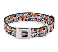 Warner Bros. Easy Adjustable Metal Seatbelt Buckle Quick Release Dog Collar, The Powerpuff Girls Expressions, 9.5 to 13 Inches 1.0 Inch Wide-Small