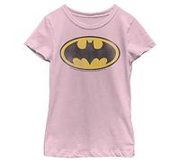 Warner Bros. Girls Batman Classic Faded Logo Girls Short Sleeve Tee Shirt, Light Pink, X-L