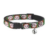 Warner Bros. Holiday Movies Cat Collar, Breakaway Collar with Bell, Elf Chibi Buddy Face Flip Stripe Greens, 8.5 to 12 Inches 0.5 Inch Wide