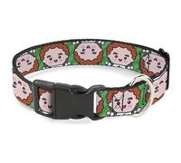 Warner Bros. Holiday Movies Pet Collar, Dog Collar Plastic Buckle, Elf Chibi Buddy Face Flip Stripe Greens, 11 to 16.5 Inches 1.0 Inch Wide