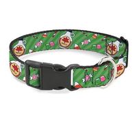 Warner Bros. Holiday Movies Pet Collar, Dog Collar Plastic Buckle, Elf Sweets Icons Scattered Stripe Greens, 9.5 to 13 Inches 1.0 Inch Wide