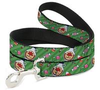 Warner Bros. Holiday Movies Pet Leash, Dog Leash, Elf Sweets Icons Scattered Stripe Greens, 4 Feet Long 0.5 Inch Wide