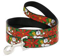 Warner Bros. Holiday Movies Pet Leash, Dog Leash, Frosty The Snowman Pose Poinsettia Plaid Collage Greens Reds, 6 Feet Long 0.5 Inch Wide