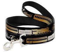 Warner Bros. Holiday Movies Pet Leash, Dog Leash, Polar Express Train Cars Black Golds, 4 Feet Long 1.5 Inch Wide