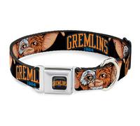 Warner Bros. Horror Movies Pet Collar, Dog Collar Metal Seatbelt Buckle, Gremlins 1984 Gizmo Face Close Up Black, 16 to 23 Inches 1.5 Inch Wide
