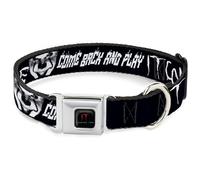 Warner Bros. Horror Movies Pet Collar, Dog Collar Metal Seatbelt Buckle, It Pennywise Face Come Home Come Back and Play Black White, 20 to 31 Inches 1.5 Inch Wide