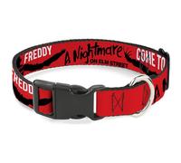 Warner Bros. Horror Movies Pet Collar, Dog Collar Plastic Buckle, A Nightmare On Elm St Come to Freddy Long Arms Red Black, 9.5 to 13 Inches 1.0 Inch Wide