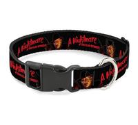 Warner Bros. Horror Movies Pet Collar, Dog Collar Plastic Buckle, A Nightmare on Elm St Freddy Krueger Blade Glove Pose Black, 13 to 17 Inches 1.5 Inch Wide