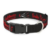 Warner Bros. Horror Movies Pet Collar, Dog Collar Plastic Buckle, A Nightmare on Elm Street Freddy Icons and Logo Black Red, 16 to 23 Inches 1.5 Inch Wide