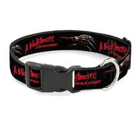 Warner Bros. Horror Movies Pet Collar, Dog Collar Plastic Buckle, A Nightmare on Elm Street Freddys Glove and Logo Black Red, 7 to 8.5 Inches 0.5 Inch Wide