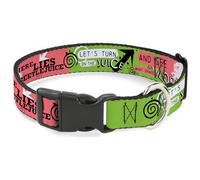 Warner Bros. Horror Movies Pet Collar, Dog Collar Plastic Buckle, Beetlejuice Face and Quotes Collage Pink Green Black, 7 to 8.5 Inches 0.5 Inch Wide