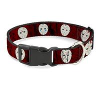 Warner Bros. Horror Movies Pet Collar, Dog Collar Plastic Buckle, Friday The 13th Hockey Mask Icons Reds, 7 to 8.5 Inches 0.5 Inch Wide