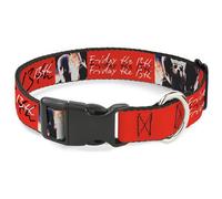 Warner Bros. Horror Movies Pet Collar, Dog Collar Plastic Buckle, Friday The 13th Jason Mask and Script Blocks Red Black White, 11 to 16.5 Inches 1.0 Inch Wide