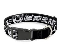 Warner Bros. Horror Movies Pet Collar, Dog Collar Plastic Buckle, It Pennywise Face Come Home Come Back and Play Black White, 11 to 16.5 Inches 1.0 Inch Wide