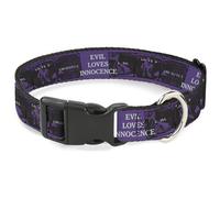 Warner Bros. Horror Movies Pet Collar, Dog Collar Plastic Buckle, The Conjuring Evil Loves Innocence Pose Blocks Purple Black, 11 to 16.5 Inches 1.0 Inch Wide