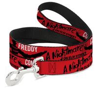 Warner Bros. Horror Movies Pet Leash, Dog Leash, A Nightmare On Elm St Come to Freddy Long Arms Red Black, 6 Feet Long 1.5 Inch Wide