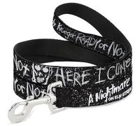 Warner Bros. Horror Movies Pet Leash, Dog Leash, A Nightmare On Elm St Ready or Not Scribbles Black White, 6 Feet Long 0.5 Inch Wide