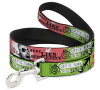 Warner Bros. Horror Movies Pet Leash, Dog Leash, Beetlejuice Face and Quotes Collage Pink Green Black, 6 Feet Long 1.0 Inch Wide
