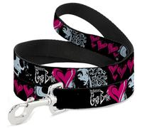 Warner Bros. Horror Movies Pet Leash, Dog Leash, Corpse Bride Emily Hearts and Skull Black White Pink, 4 Feet Long 1.5 Inch Wide
