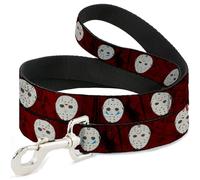 Warner Bros. Horror Movies Pet Leash, Dog Leash, Friday The 13th Hockey Mask Icons Reds, 4 Feet Long 0.5 Inch Wide