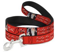 Horror Movies Pet Leash, Dog Leash, Friday The 13th Jason Mask and Script Blocks, Red, Black, White, 6ft Long, 1" Wide