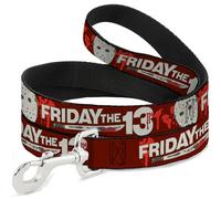 Warner Bros. Horror Movies Pet Leash, Dog Leash, Friday the 13th Mask and Machete Icons Red Pink White, 6 Feet Long 1.5 Inch Wide