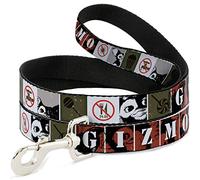 Warner Bros. Horror Movies Pet Leash, Dog Leash, Gremlins Gizmo Poses Rules Blocks Red Greens Grays White, 4 Feet Long 1.0 Inch Wide