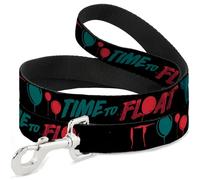 Warner Bros. Horror Movies Pet Leash, Dog Leash, It Pennywise Face and Balloons Time to Float Black Blues Reds, 4 Feet Long 1.0 Inch Wide
