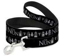 Warner Bros. Horror Movies Pet Leash, Dog Leash, The Nun Demon Nun Valak Face with Icons and Logo Black Grays, 4 Feet Long 1.5 Inch Wide