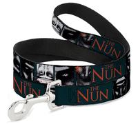 Warner Bros. Horror Movies Pet Leash, Dog Leash, The Nun Demon Nun Valak Pose Blocks and Logo Blue Red White, 4 Feet Long 1.0 Inch Wide