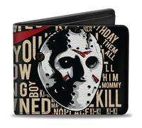 Warner Bros. Horror Movies Wallet, Bifold, Friday the 13th Vintage Jason Mask Poster Black Red, Vegan Leather