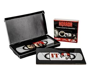 Warner Bros Horror VHS Coasters - It, Exorcist, Lost Boys, Nightmare on Elm Street - Retro Video Cassette Design - Horror Movie Gifts for Adults