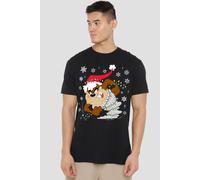 Warner Bros. Looney Tunes Taz Santa Hat T-Shirt, Black | Size: Medium Warner Bros. Black M