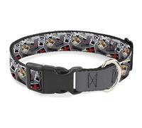 Warner Bros. Pet Collar, Dog Collar Plastic Buckle, Gremlins Gizmo Pose and Rules Collage Gray, 15 to 24 Inches 1.0 Inch Wide