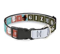 Warner Bros. Pet Collar, Dog Collar Plastic Buckle, Gremlins Gizmo Text and Pose Blocks White Multi Color, 16 to 23 Inches 1.5 Inch Wide