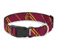 Warner Bros. Pet Collar, Dog Collar Plastic Buckle, Gryffindor Crest Stripe Burgundy Gold, 9.5 to 14.5 Inches 0.5 Inch Wide