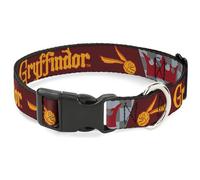 Warner Bros. Pet Collar, Dog Collar Plastic Buckle, Harry Potter Gryffindor Quiditch Ball Crown Red Golds Grays, 9.5 to 13 Inches 1.0 Inch Wide
