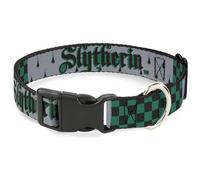Warner Bros. Pet Collar, Dog Collar Plastic Buckle, Harry Potter Slytherin Checker Blocks Grays Greens, 15 to 24 Inches 1.0 Inch Wide
