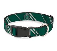Warner Bros. Pet Collar, Dog Collar Plastic Buckle, Slytherin Crest Stripe5 Green Gray, 7 to 8.5 Inches 0.5 Inch Wide