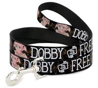 Warner Bros. Pet Leash, Dog Leash, Dobby is Free 3 Dobby Poses Star Swirls Black Gold White, 6 Feet Long 0.5 Inch Wide