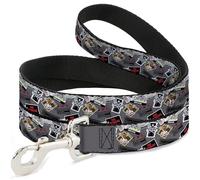 Warner Bros. Pet Leash, Dog Leash, Gremlins Gizmo Pose and Rules Collage Gray, 4 Feet Long 0.5 Inch Wide