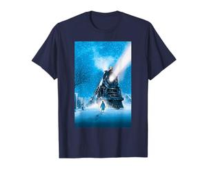 Warner Bros. The Polar Express Train Poster Christmas Unisex-Adults T-Shirt Blue Short Sleeve Classic Fit