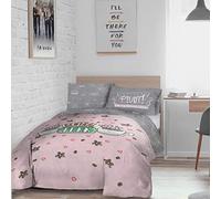 Warner Brothers Friends Central Perk Reversible Duvet Cover and Pillowcase Set-Double (200cm x 200cm), Polyester, Pink Grey