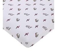 Warner Brothers Harry Potter White, Red, and Gold Lightning Bolt, Golden Snitch and Glasses Nursery Fitted Mini Crib Sheet