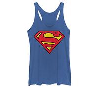 Warner Brothers Women's Superman Classic Logo Racerback Tank Top Shirt, Royal Blue Heather, S