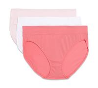 Warner's Women's Blissful Benefits Dig-Free Comfort Waistband Microfiber Hi-Cut 3-Pack 5138w Underwear, Sunkissed Coral/White/Pale Pink, XXL