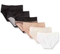 Warner's Women's Blissful Benefits Muffin Top Tailored 6-Pack Hipster Panties, Toasted Almond/Black and White Pin Dot/Black/Butterscotch/White/Toasted Almond Lace Dot, XL